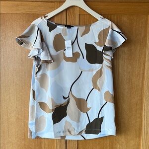 Ann Taylor Leaf Print Blouse in Neutral Tones